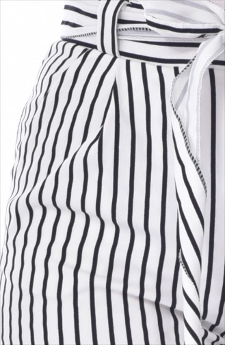 Çizgili Bol Paça Pantolon 1691A-01 Siyah Beyaz 1691A-01