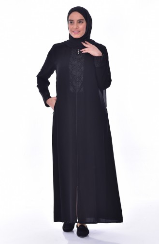 Abaya a Dentelle Grande Taille 2518-02 Noir 2518-02