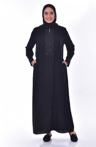 Abaya a Dentelle Grande Taille 2518-02 Noir 2518-02