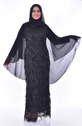 Plus Size Sequined Evening Dress 6173-03 Black 6173-03