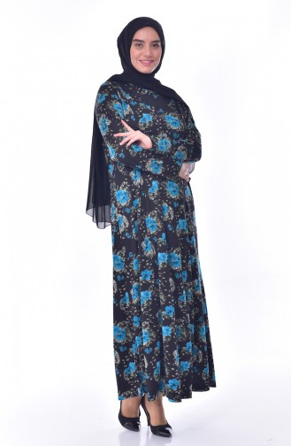 Robe a Motifs Grande Taille 4887-03 Noir Turquoise 4887-03