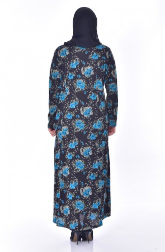 Large Size Pattern Dress 4887-03 Black Turquoise 4887-03