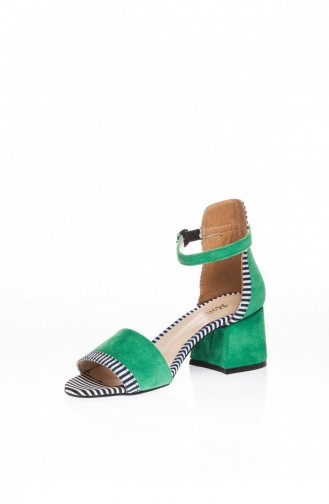 Trac Yeşil Süet Tek Bant Topuklu Bayan Ayakkabı