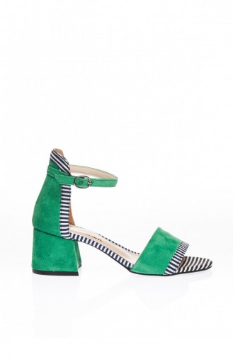 Trac Yeşil Süet Tek Bant Topuklu Bayan Ayakkabı