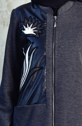 شوكران معطف طويل بتفاصيل من الجلد 35794 A-02 لون أسود مائل للرمادي 35794A-02