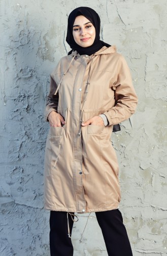 Trench Coat a Fermeture et Poches 6058-03 Beige 6058-03