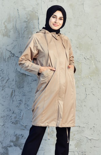 Trench Coat a Fermeture et Capuche 6059-03 Beige 6059-03