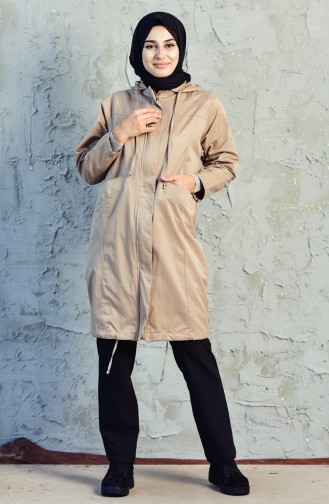 Hooded Zippered Trench Coat 6059-03 Beige 6059-03