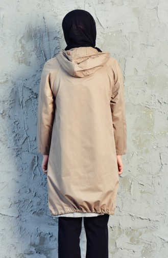 Hooded Zippered Trench Coat 6059-03 Beige 6059-03