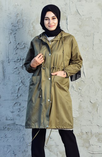 Trench Coat a Fermeture et Poches 6058-05 Khaki 6058-05