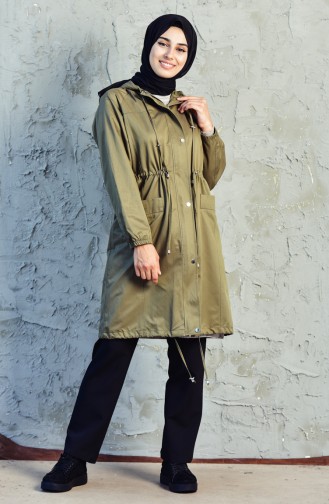 Trench Coat a Fermeture et Poches 6058-05 Khaki 6058-05