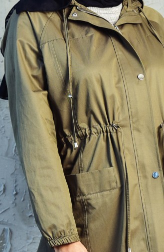 Trench Coat a Fermeture et Poches 6058-05 Khaki 6058-05