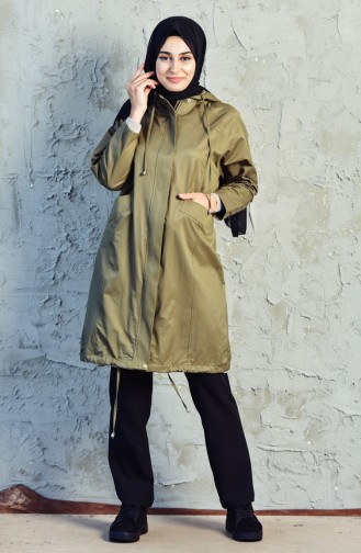 Trench Coat a Fermeture et Poches 6058-05 Khaki 6058-05