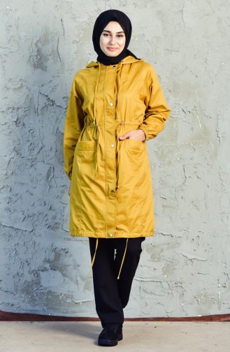 Trench Coat a Fermeture et Poches 6058-01 Moutarde 6058-01