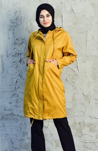 Hooded Zippered Trench Coat 6059-04 Mustard 6059-04