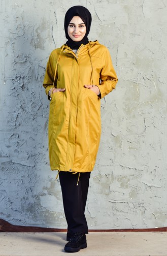 Hooded Zippered Trench Coat 6059-04 Mustard 6059-04