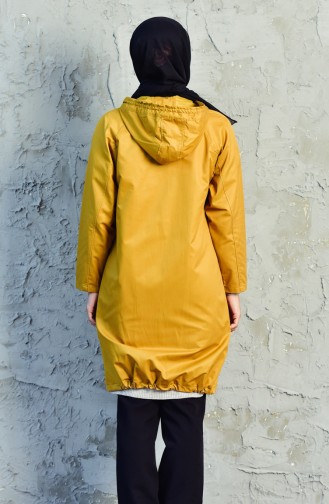 Hooded Zippered Trench Coat 6059-04 Mustard 6059-04