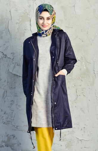 Pocket Zippered Trench Coat 6058-04 Navy 6058-04