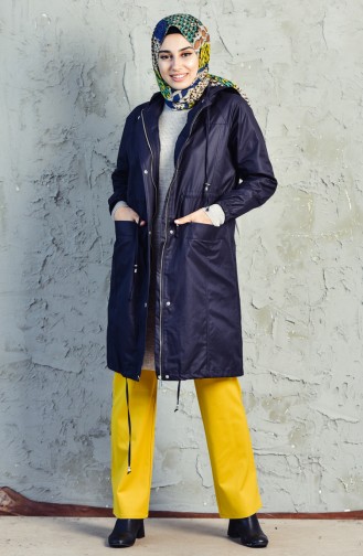 Pocket Zippered Trench Coat 6058-04 Navy 6058-04