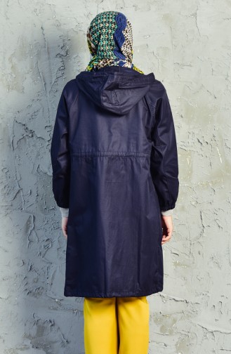 Trench Coat a Fermeture et Poches 6058-04 Bleu Marine 6058-04