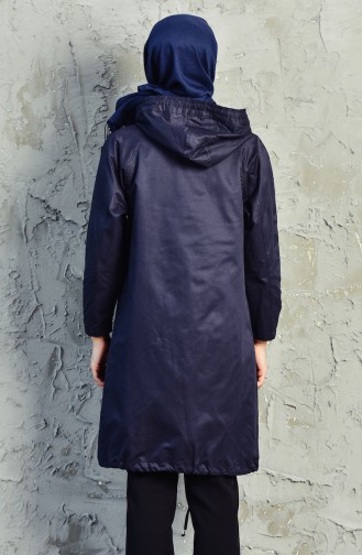 Hooded Zippered Trench Coat 6059-02 Navy 6059-02