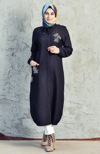 SUKRAN Stone Printed Long Cape 35861-01 Navy Blue 35861-01