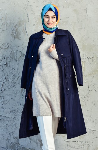 Beli Pleated Trench Coat 5090-05 Navy 5090-05