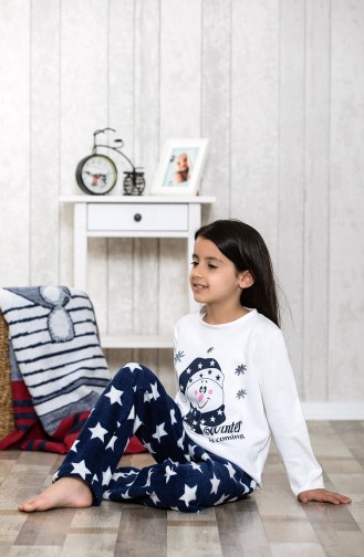 Baskılı Çocuk Pijama Takımı MLB3033-01	Beyaz