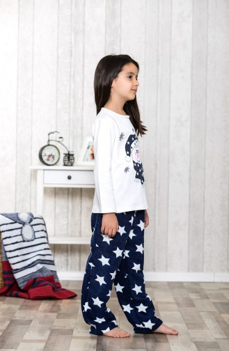 Baskılı Çocuk Pijama Takımı MLB3033-01	Beyaz 3033-01