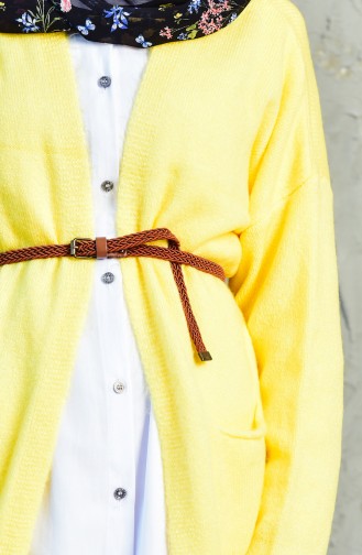 Knitwear Belt Pocket Cardigan 3198-04 Yellow 3198-04