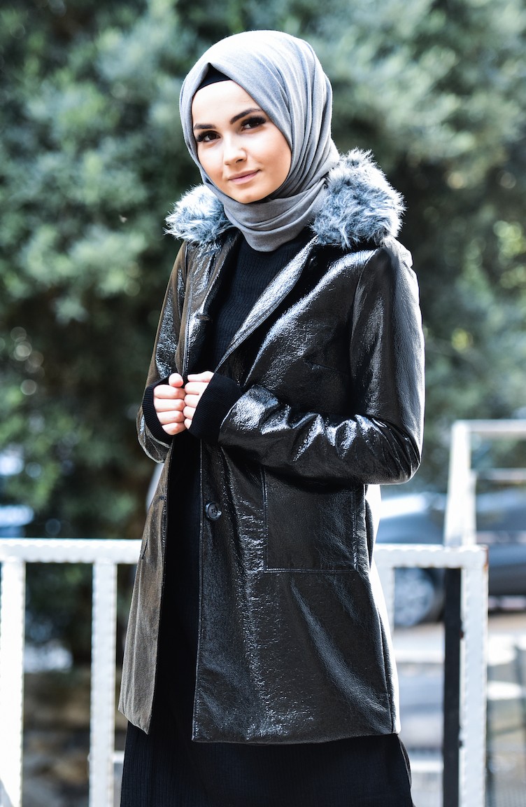 Veste cuir online col fourrure