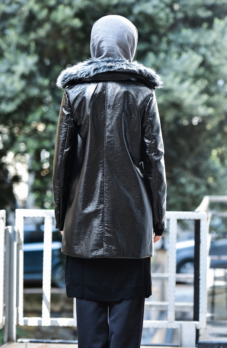 Veste cuir top col fourrure