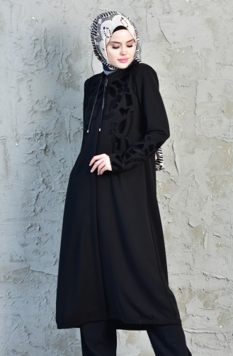 SUKRAN Velvet Detailed Cape 35864A-01 Black 35864A-01