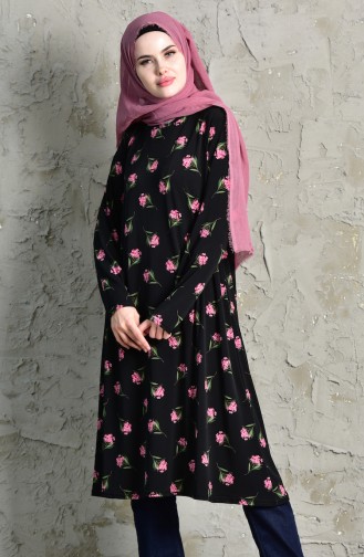 Çiçekli Tunik 7165-01 Siyah