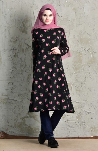 Çiçekli Tunik 7165-01 Siyah