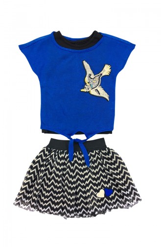 Ensemble 3 Pieces Détail Oiseau A4375-01 Bleu Roi 4375-01