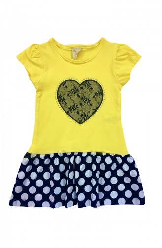 Dantel Kalp Detaylı Çocuk Elbise A4551-01 Sarı 4551-01