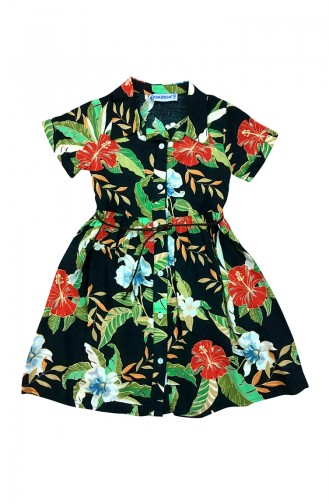Floral Detail Shirt Dress A6757-01 Black 6757-01