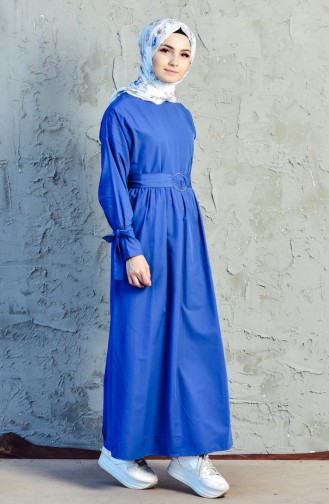 بيلي فستان بتصميم حزام خصر وطيات 60718-01 لون نيلي 60718-01