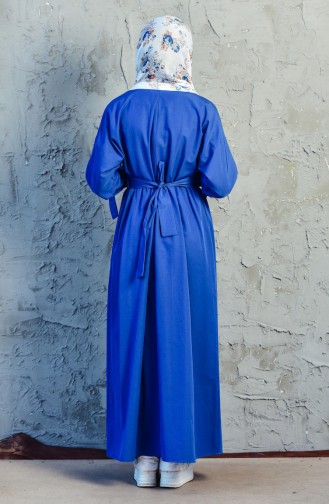بيلي فستان بتصميم حزام خصر وطيات 60718-01 لون نيلي 60718-01