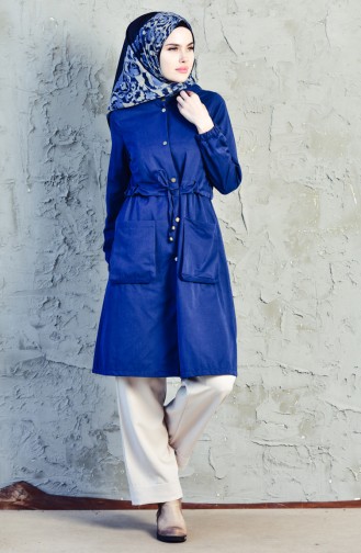 Lace up Trench Coat 6424-05 İndigo 6424-05