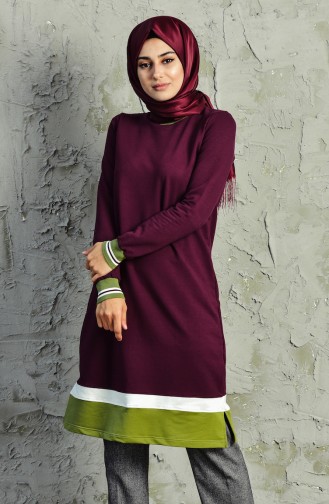 Şeritli Spor Tunik 8249-02 Mürdüm 8249-02