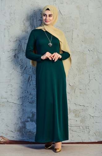 فستان بتصميم مُزين بقلادة 3533-01 لون أخضر 3533-01