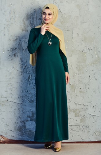فستان بتصميم مُزين بقلادة 3533-01 لون أخضر 3533-01