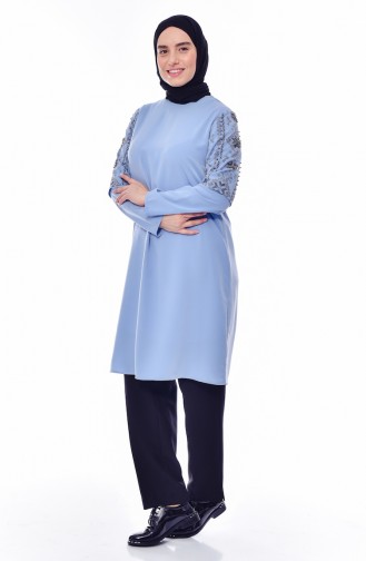 Pearls Sleeve Tunic 1634-01 Baby Blue 1634-01