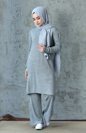 Triko Tunik Pantolon İkili Takım 31321-06 Gri 31321-06