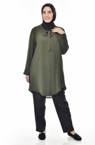 Chemise Col Cravate Grande Taille 7258-01 Khaki 7258-01