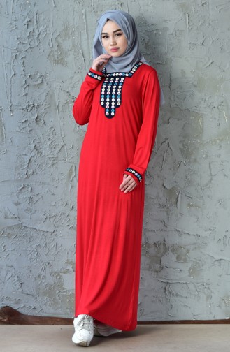 فستان بتفاصيل مُطرزة 99161-01 لون احمر 99161-01