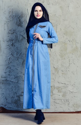 Abaya Jean a Fermeture 1505-02 Bleu Jean 1505-02