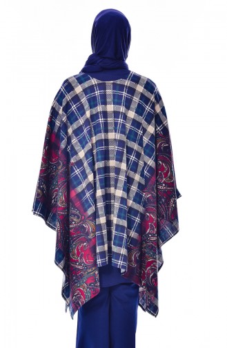 Plus Size Patterned Poncho 6020-01 Bordeaux Navy Blue 6020-01